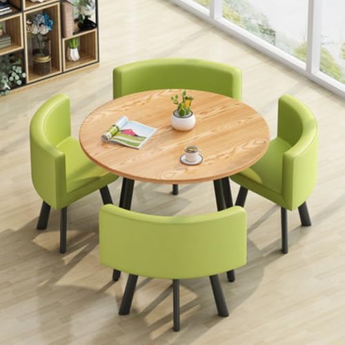 Image of Round Faux Marble Reception Table and Chairs Set, Dining Table Set for 4, Space Saving Reception Desk for Home and Apartment, Office, Conference Room, Lounge