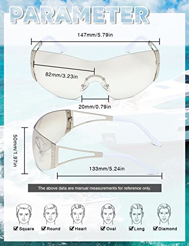 Y2K Sunglasses For Women Men Fashion Shield Rimless Wrap Around Sunglass Gradient Lens Trendy Oversize Sun Glasses2