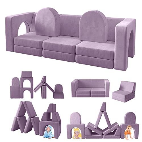 Image of wanan Kids Couch 12PCS, Modular Kids Play Couch for Playroom Bedroom, 12 in 1 Multifunctional Kids Sofa for Playing, Creativing, Sleeping, Indoor Toddler Couch for Boys and Girls(Blueberry)