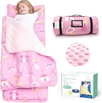 ACRABROS Toddler Nap Mat with Pillow and Blanket, Extra Large Rolled Napping Mats,Slumber Bags for Boys Girls,Kids Sleeping Bag for Daycare, Preschool Travel Camping,Little Princess