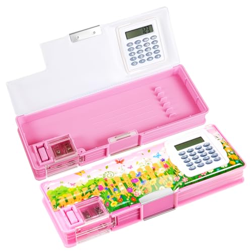 Image of Henoyso Multifunctional Pencil Box for Girls, Flower Pencil Case with Calculator and Sharpener, 2026 Back to School Supplies Organizer for Kids Teens Students, Elementary Classroom Gift