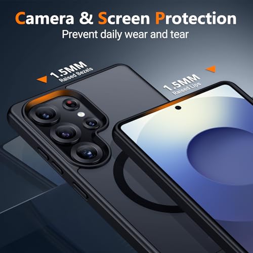 Image of SPIDERCASE Magnetic for Samsung Galaxy S25 Ultra Case,[Built-in Invisible Kickstand][Compatible with MagSafe][Military Grade Shockproof] Slim Translucent Matte Phone Case,Black