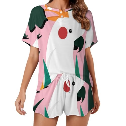 Ensemble pyjama femme Perroquet Blanc vêtement de nuit été léger et confortable