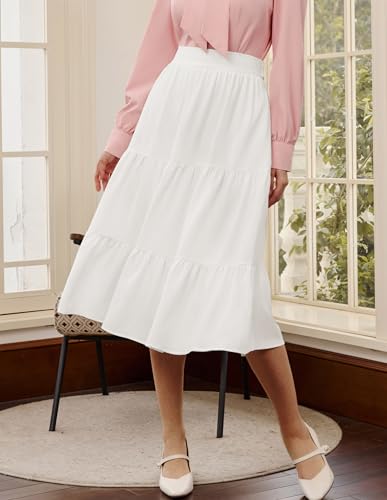Image of Belle Poque Women Vintage Skirt A Line Midi Skirt High Waisted Skirts with Pockets & Bow Tie
