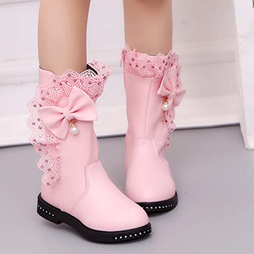 JOEupin Girl's Waterproof Lace Bowknot Side Zipper Fur Lined Tall Winter Boots (Toddler/Little Kid/Big Kid)4