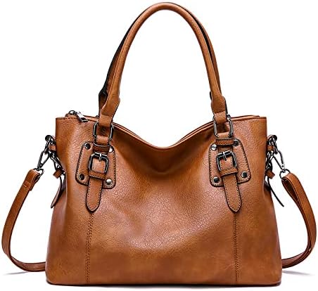 KINZJRITA Vintage Leather Tote Bag Large Shoulder Purse Work Laptop Handbag Luxury Women, Brown