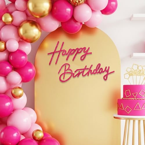 Image of TONIFUL Happy Birthday Sign for Backdrop - Glitter Hot Pink Felt Banner - Includes Dot Glue - Perfect for Birthday Party Backdrop,Wall Decor,Balloon Arch,Photo Background