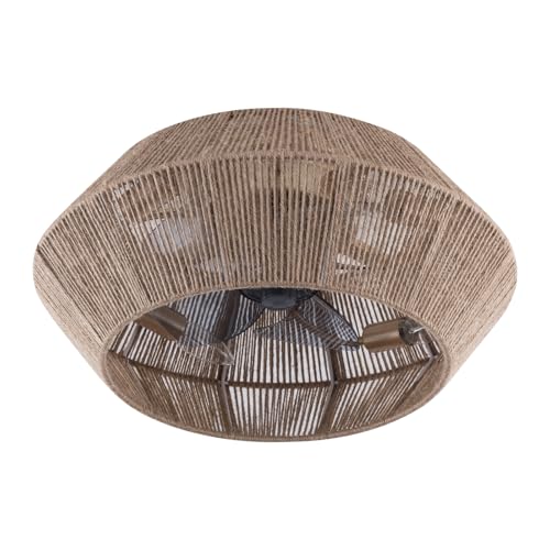 ZealEco Ventilador de techo Boho con mando a distancia, 6 velocidades, casquillos E27 y diseño tejido para el hogar y el interior
