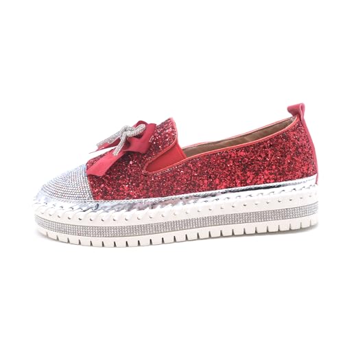 Image of Women's Fashion Rhinestone Slip On Sneakers Casual Comfort Platform Walking Shoes Cute Bowknot Glitter Bling Loafers