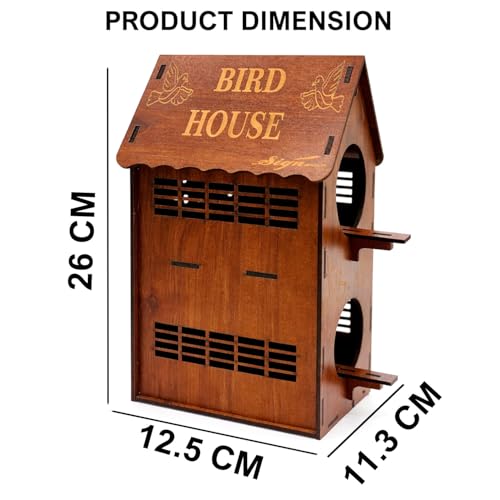 Image of Signamio Upgraded Dual Bird Nest Space, Wooden Bird House - Ideal Birds Nest for Outdoor Gardens, Durable Wood Construction, Perfect for Attracting and Sheltering Diverse Bird Species