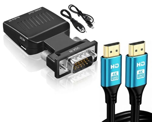 Image of Combo VGA to HDMI Converter with 4k 1.5M HDMI Cable | Unidirectional (VGA to HDMI Only) | 1080P Full HD |Adapter for Laptop /PC to Monitor /Projector /TV Compatible | 6 Month Warranty