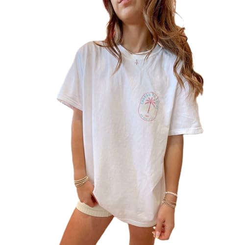 Women Teen Girls Oversized Graphic T Shirt Y2k Short Sleeve Crew Neck Loose Fit Coastal Tees Summer Beach2