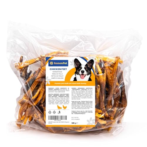 AnnonPet® Zampe di Gallina Pollo Essiccate. Snack per Cani ideali come Premietto e per l’Addestramento. Masticativi per cani Carne secca MAXI FORMATO 500 grammi