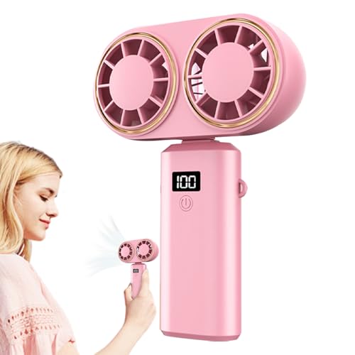 Ventilador de Mano Recargable,Ventilador Eléctrico Portátil | Dos Cabezales Ligero con Pantalla Digital 5 Velocidades para Playa Senderismo Gimnasio Escuela Camping Festival Deportes