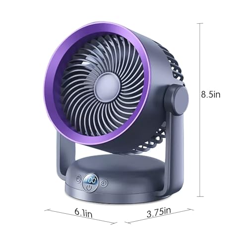 Whole Room Air Circulator Fan for Home, 6 Speeds, Adjustable Tilt, 120 degree horizontal oscillating fan, 7.5 Inch, Moves Air 23 Feet, Quiet Fan for Bedroom, Grey, Purple frame