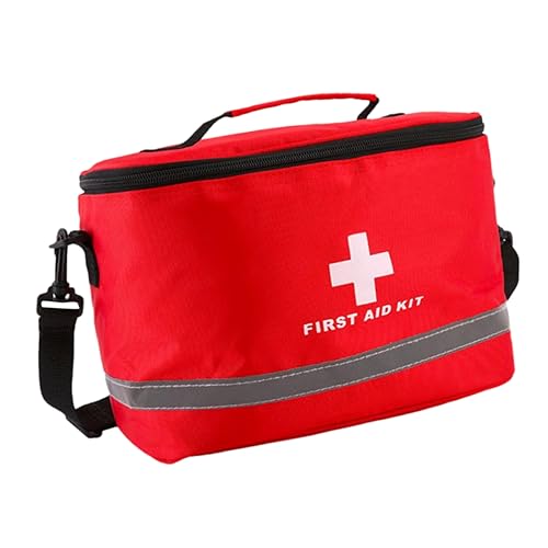 Healeved Cylinder Shape First Aid Kit Large Red Bag Emergency Kit Shoulder Strap Compact for Outdoor Use Random Color