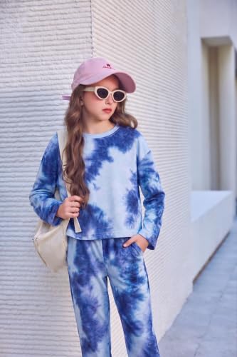 Image of Arshiner Girls 2 Piece Outfits Kids Tie Dye Sweatsuits Set Long Sleeve Shirt and Pants Set Size 5-14 Y