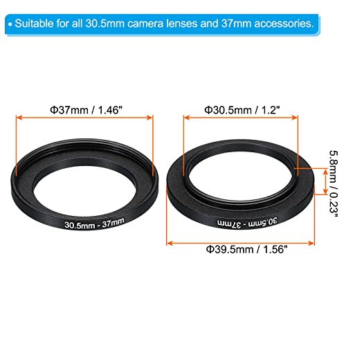 PATIKIL 30.5mm-37mm Metal Step Up Ring, Camera Lens Filter Adapter Ring Aluminum Filter Adapter Ring for Camera Lenses Hood Black - Image 2