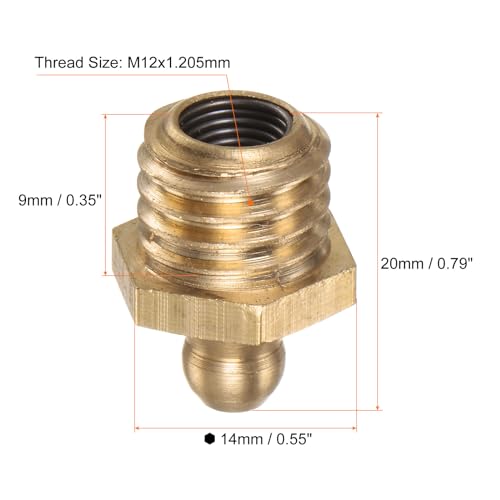 Image of HARFINGTON 15pcs Brass Straight Grease Fitting M12x1.75mm Metric Thread Hydraulic Grease Nipple Accessories for Car