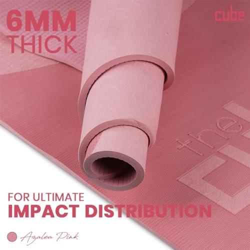 Image of The Cube Club Yoga Mats Extra Thick Non Slip Exercise Mats for Workout with Carrying Strap | Eco Friendly AsanaTPE Yoga Mat for Men & Women 6MM Gym Mat (Azalea Pink, 12 Month Warranty)