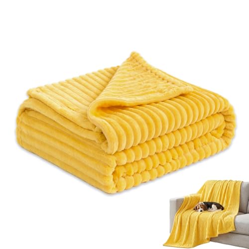 Yellow Dog Blanket Emotional Support Blanket Yellows for Dogs 1.5cm (0.6in) Wide Wavy Design Soft Polyester Pet Throw for Couch Bed Crate Travel Multiple Sizes (Yellow 70*100 cm/27.55*39.37in)