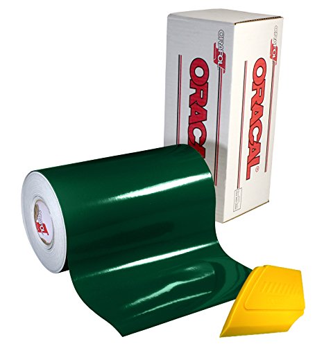 VViViD ORACAL 651 Multi-Colored Vinyl Solvent-Based Adhesive-Backed Calendared Wrap Decals w/Yellow Multi-Purpose Squeegee (12x 5ft, Dark Green)