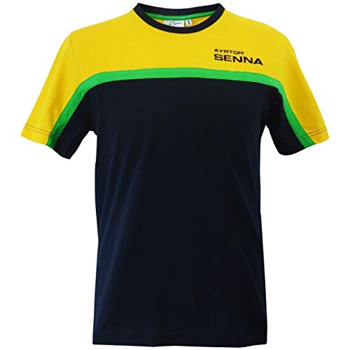 MBA-SPORT Ayrton Senna Camiseta Racing - Amarillo/Azul Oscuro/Verde, Amarillo/Azul Oscuro/Verde, L