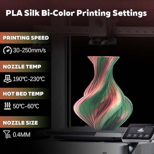 Image of Silk Dual Color Red Green PLA 1.75mm 1kg Shiny 3D Printer Filament FDM AMS | Silk finish Bi color Red Green Coextrusion Shiny Smooth transition Neatly wound 1kg spool 2.2lbs for Bambu Flashforge AMS