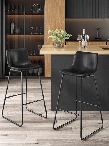 Image of 30in Bar Stools Counter Height Chairs Set of 2 Metal Legs (Black)