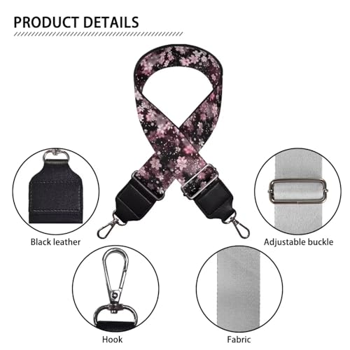 Image of Wide Bag Straps Replacement Crossbody Cherry Blossom Guitar Straps for Handbags /Purses /Messenger /Duffel Bags Backpack Straps Replacement Adjustable Length from 30 inch to 50.3 inch Pink Flower