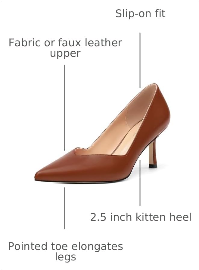 Image of Women Pointed Closed Toe 2.5 Inch Kitten Heel Slip On Pumps | Elegant Comfort Formal Dress Footwear, Versatile Ladies Shoes For Office Wedding Party Evening Daily Occasions