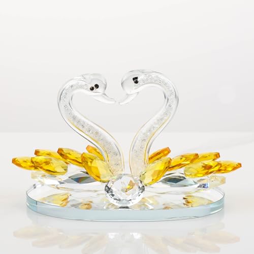 Pleadeliy 白鳥の絆 K9クリスタル 白鳥が紡ぐハートの置物 永遠の愛の証 バレンタイン・結婚祝いに ギフトボックス クロス カード付