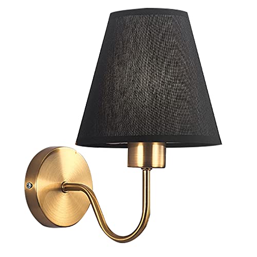 Applique da parete per Interno, Lampada da parete in oro con paralume in tessuto bianco Lampada da soggiorno, E27 Lampada da muro in metallo e stoffa Paralume Comodino Corridoio Sala da Pranzo (nero)