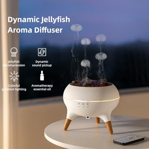 Dyfuzor olejków eterycznych z pilotem zdalnego sterowania, 250 ml, nawilżacz meduzy, dynamiczny dyfuzor olejków eterycznych z 7 kolorami świateł LED, do domu, biura, sypialni