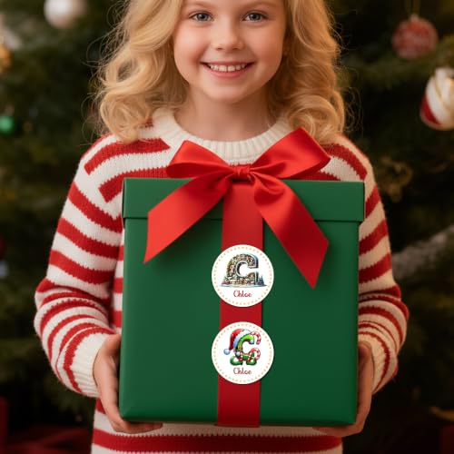 Image of Personalized Elf Snowman House Initial Christmas Stickers