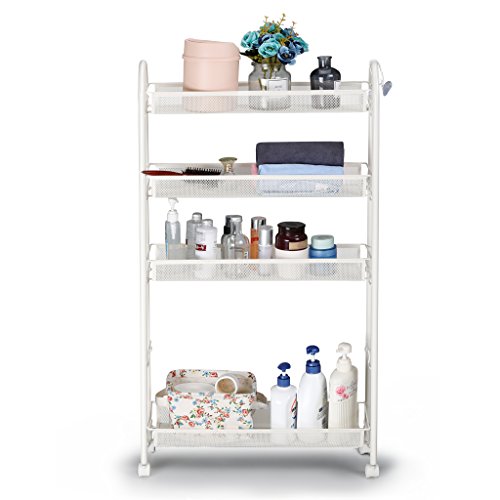 Rackaphile 5-Tier Slim Slide Out Storage Tower Rack Mesh Rolling Organization Serving Cart