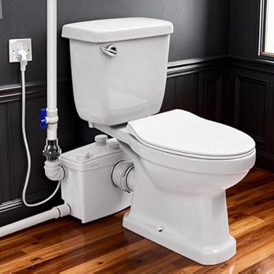 800W Macerating Toilet with Pump, Two-Piece Upflush Toilet For Basement, Powerful & Quiet Macerating Pump System With 4 Water Inlet, 23Ft Vertically, Elongated Bowl
