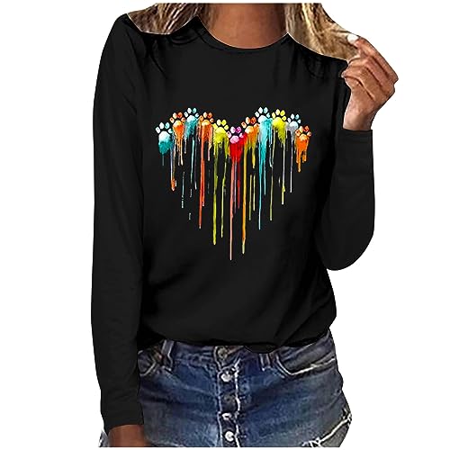 Amazon Dog Paw Heart Print Women's Long Sleeve T-Shirt