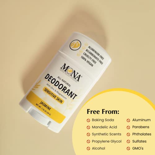 Image of MONA BRANDS All Natural Deodorant For Women & Men | For Sensitive Skin | No Aluminum or Baking Soda | (2-Pack JASMINE 1.76 Oz each)
