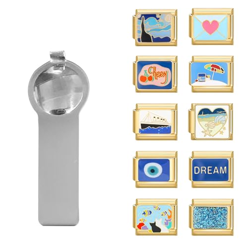 papasgix Italian Charm Bracelet Gold Charms Pack Links Bulk with Opening Tool 9mm Italian Charms Blue Italian Modular Bracelet Links Handmade DIY Jewelry