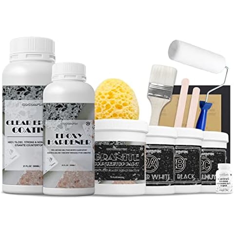 cocomfix Granite Countertop Paint Kit. Epoxy Counter Top Refinishing Kit for Kitchen Bathroom. 25X Thick Bright Gloss Countertop Coating. (Galaxy Black) Cover