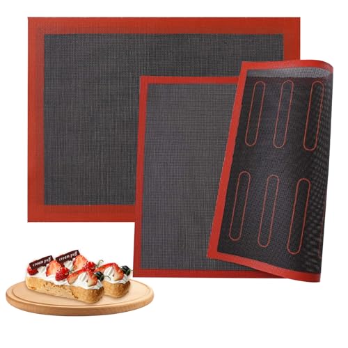 2 Stück Silikon Backmatte 40x30cm – Wiederverwendbare Antihaft Dauerbackmatte, Rutschfeste Silikonmatte Tapis de Cuisson Backunterlage für Backofen, Brot, Puffs, Plätzchen, Pizza, Backpapier Ersatz