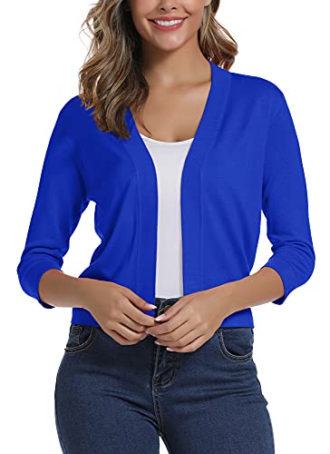 Urban Coco Women's 3/4 Sleeve Cropped Cardigan Sweater Elegant Shrugs For Women (L, Royal Blue) #TOP1