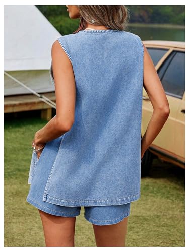 Women's Y2k Button Down Denim Vest Side Slit V Neck Sleeveless Tops Concert Festival Outfits2