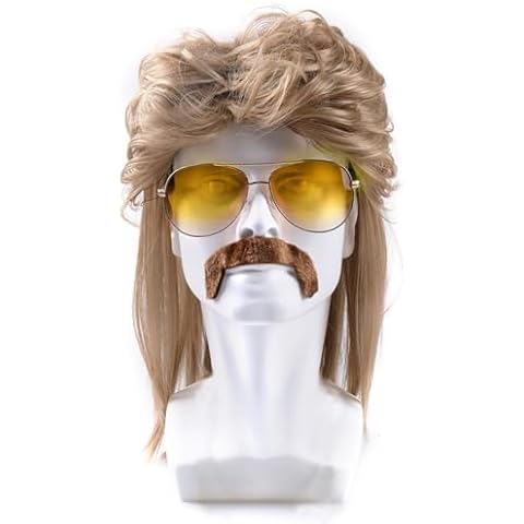 Bettinay Brown Retro Curly Mullet Wig Cover