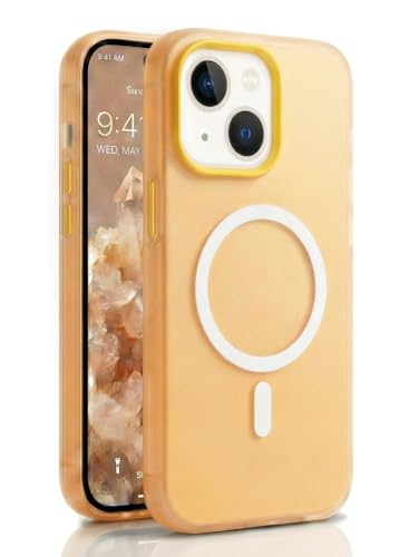 Image of amazon basics Luxury MagSafe Compatible Magnetic Case for iPhone 15 | Soft Touch Matte Pastel Finish | Shockproof Back Cover with Camera Protection (Orange)