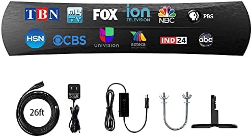 ANTOP AT-420B Indoor and Outdoor Antenna – Omnidirectional TV Antenna 75 Mile Range 26ft Coaxial Cable with Indoor Stand and Outdoor Mounting Kit HDTV Antenna