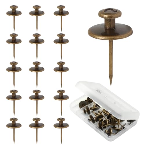 Image of 25 Pcs Bronze Double Headed Picture Hangers Nails | Thumb Tacks Decorative, Push Pin Wall Nails, Photo Hanging Hook Pins, For Home Office Drywall Classroom
