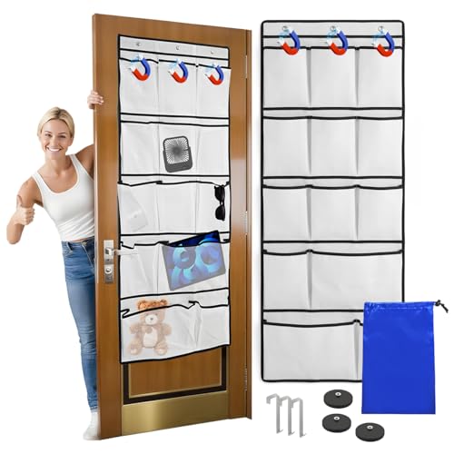 Magnetic Cruise Door Organizer – 13-Pocket Hanging Storage with 2 Large Shoe Pockets, No Hook Needed, Includes 3 Bonus Hooks, 2025 2026 Cruise Ship Essentials for Cabin, Bathroom, or Closet Use