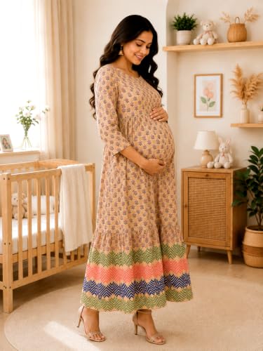 Image of RITIJYA Feeding Kurta for Women with Zip | Maternity Kurti for Nursing Mothers | Concealed Zipper, Extra Pleats Pre to Post Pregnancy | Quick-Dry Comfort Fabric | S-4XL